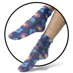 Multicolor Flowers Bouquet with Dark Accents Sheer Mesh Socks Women Ankle with Floral Pattern