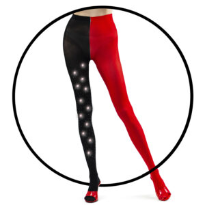 Dual-Tone Sheer Tights: Black and Red High-Waisted Pantyhose Adorned with Sparkling Rhinestones by Black Side
