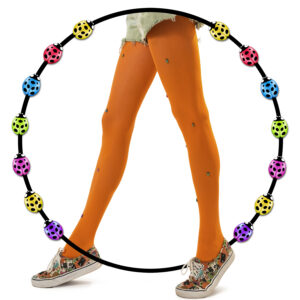 Opaque Tights for Women – High-Waisted Colorful Orange Tights Adorned with Multicolored Ladybugs