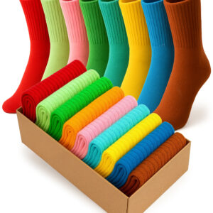 9-Pair Colorful Cotton Socks Set for Women – Solid Crew Socks in Bright Colors