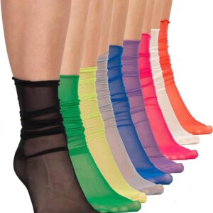 9-Color Sheer Nylon Socks Set for Women | Lightweight Slouch Ankle Socks