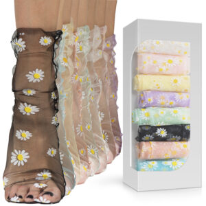 Floral Tulle Socks Set of 8 Pairs in Assorted Colors (US sizes 5-8)