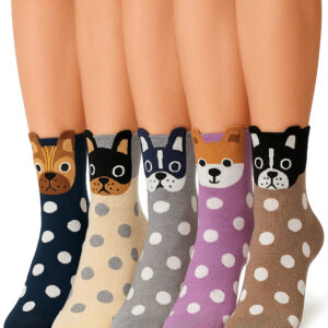 Cute Dog Crew Socks – 5 Pairs Colorful Cotton Socks for Women & Men