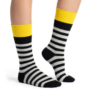 Striped Crew Socks for Women, Cotton Casual Dress Socks, Yellow Black