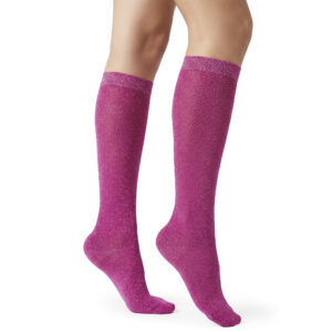 Sparkly Knee High Socks for Women, Glitter Dress Socks, Pink
