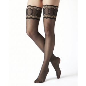 Glossy Thigh High Stockings for Women, Lace Top Hosiery, S/M